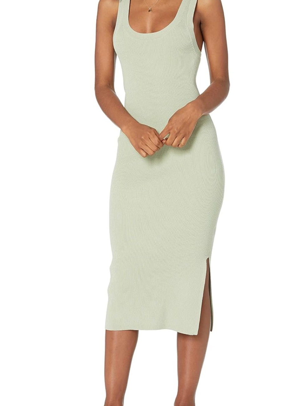 Scoop Neck Ribbed Midi Dress in Sage
